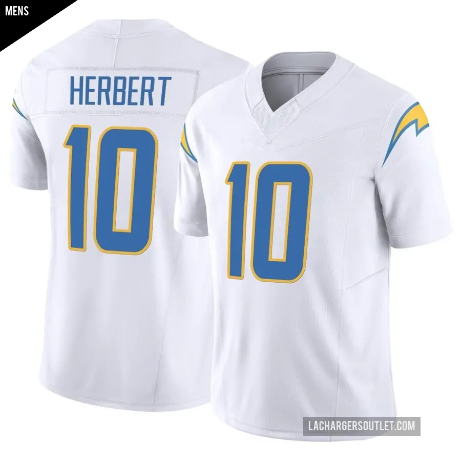 Men's Los Angeles Chargers ＃10 Justin Herbert White Limited Vapor F.U.S.E. Jersey