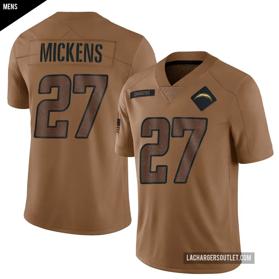 Men's Los Angeles Chargers ＃27 RJ Mickens Brown Limited 2023 Salute To Service Jersey
