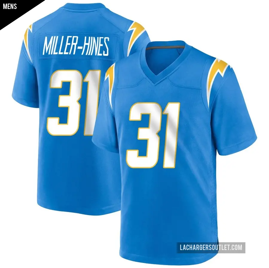 Men's Los Angeles Chargers ＃31 Nyheim Miller-Hines Blue Game Powder Alternate Jersey