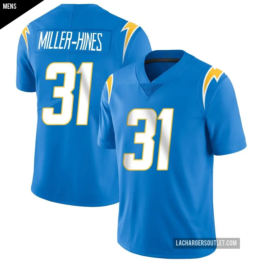 Men's Los Angeles Chargers ＃31 Nyheim Miller-Hines Blue Limited Powder Vapor Untouchable Alternate Jersey