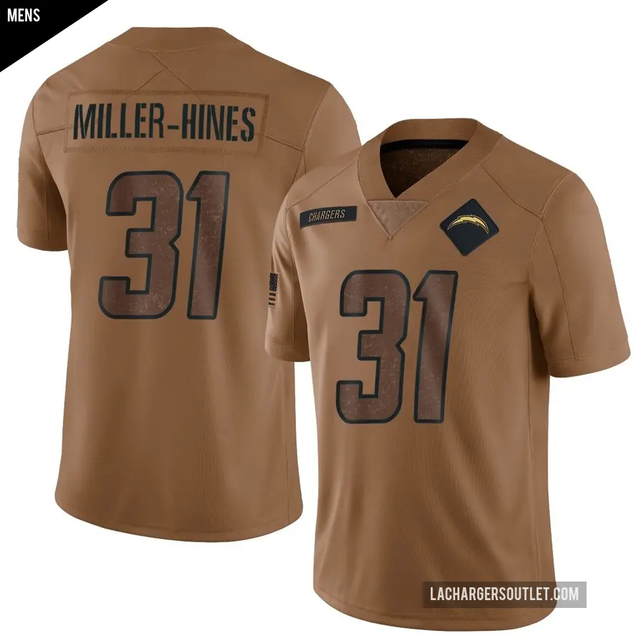 Men's Los Angeles Chargers ＃31 Nyheim Miller-Hines Brown Limited 2023 Salute To Service Jersey