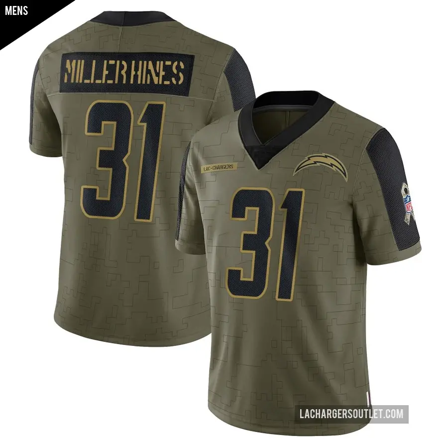 Men's Los Angeles Chargers ＃31 Nyheim Miller-Hines Olive Limited 2021 Salute To Service Jersey