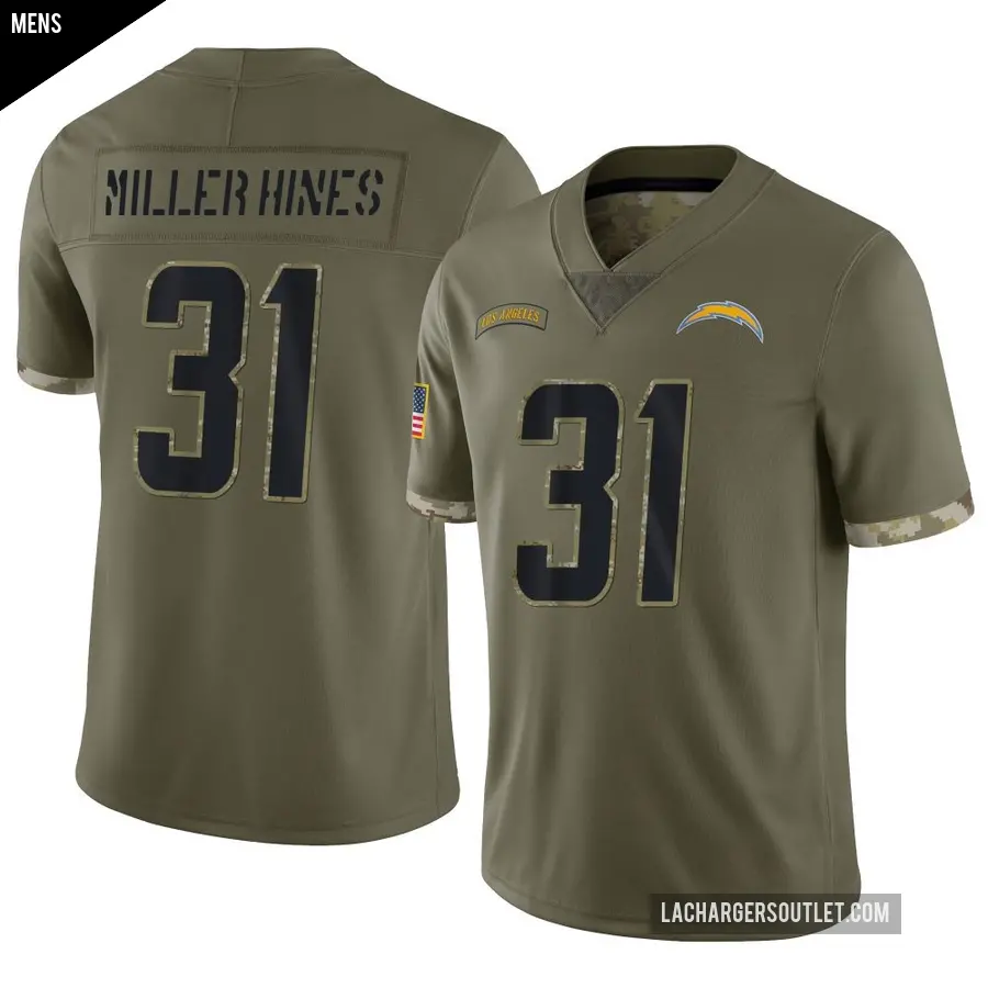 Men's Los Angeles Chargers ＃31 Nyheim Miller-Hines Olive Limited 2022 Salute To Service Jersey