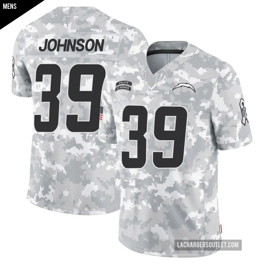 Men's Los Angeles Chargers ＃39 Jaylen Johnson Arctic Camo Limited 2024 Salute to Service Jersey