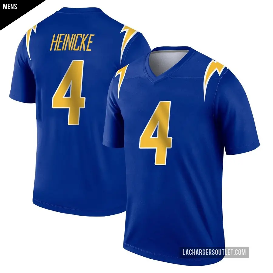 Men's Los Angeles Chargers ＃4 Taylor Heinicke Royal Legend 2nd Alternate Jersey