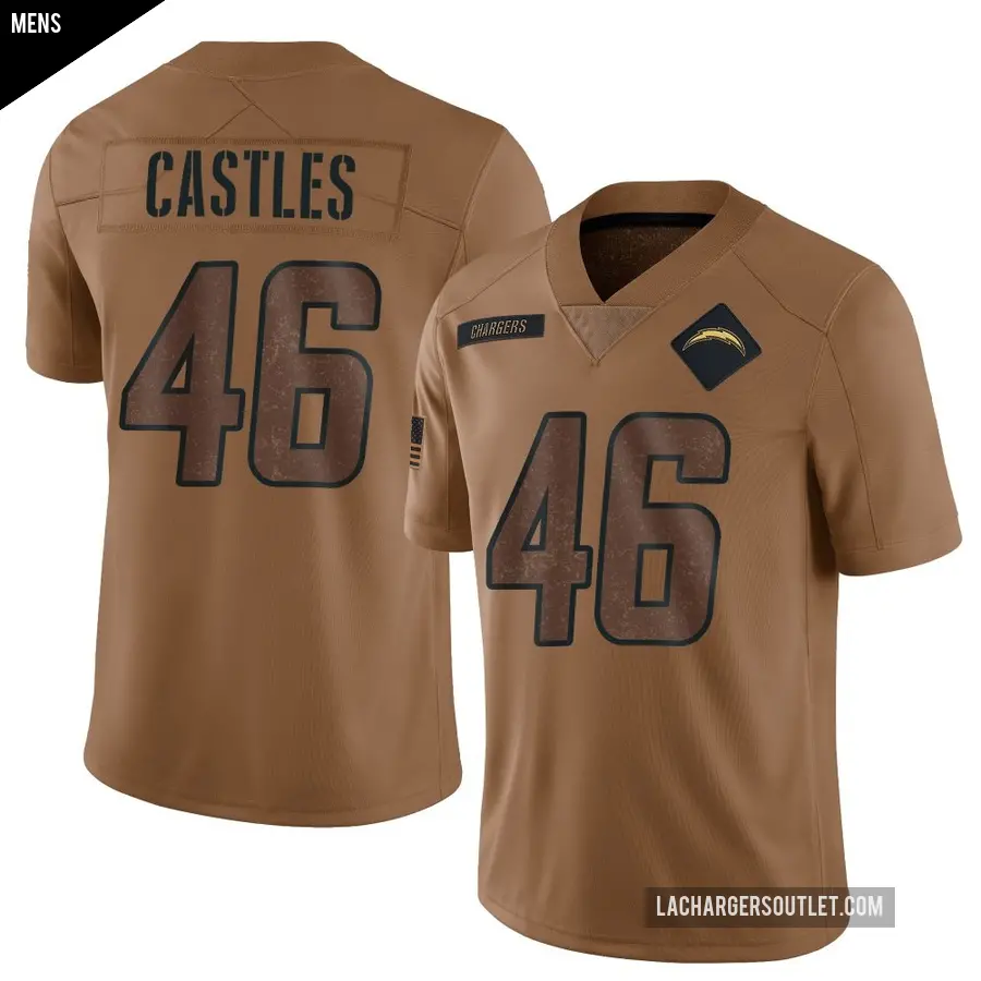 Men's Los Angeles Chargers ＃46 McCallan Castles Brown Limited 2023 Salute To Service Jersey