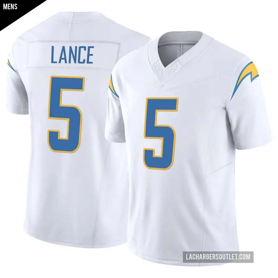 Men's Los Angeles Chargers ＃5 Trey Lance White Limited Vapor F.U.S.E. Jersey