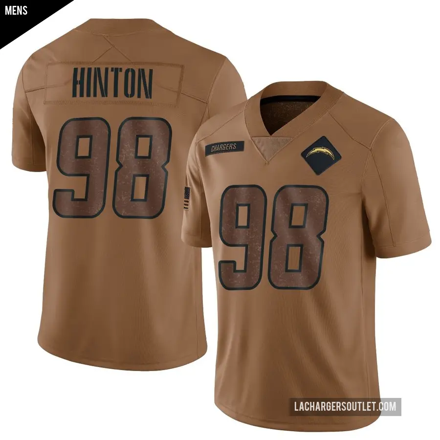 Men's Los Angeles Chargers ＃98 Christopher Hinton Brown Limited 2023 Salute To Service Jersey