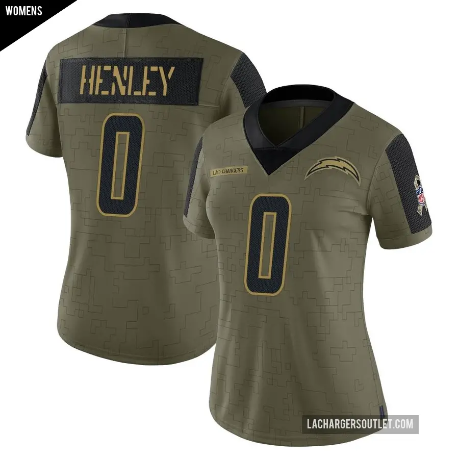 Women's Los Angeles Chargers ＃0 Daiyan Henley Olive Limited 2021 Salute To Service Jersey