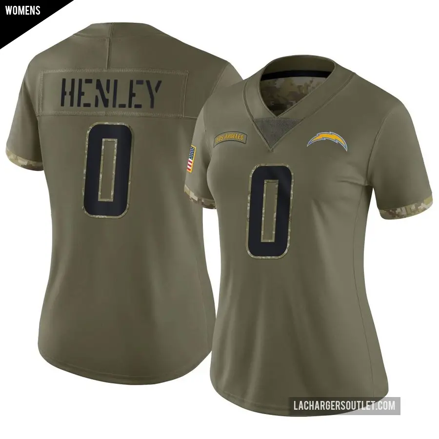 Women's Los Angeles Chargers ＃0 Daiyan Henley Olive Limited 2022 Salute To Service Jersey
