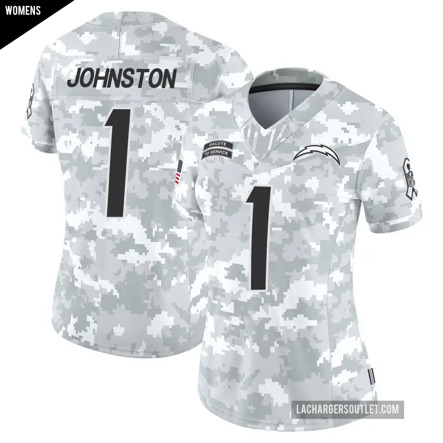 Women's Los Angeles Chargers ＃1 Quentin Johnston Arctic Camo Limited 2024 Salute to Service Jersey