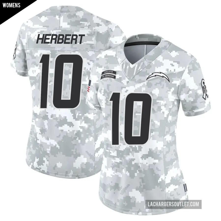 Women's Los Angeles Chargers ＃10 Justin Herbert Arctic Camo Limited 2024 Salute to Service Jersey