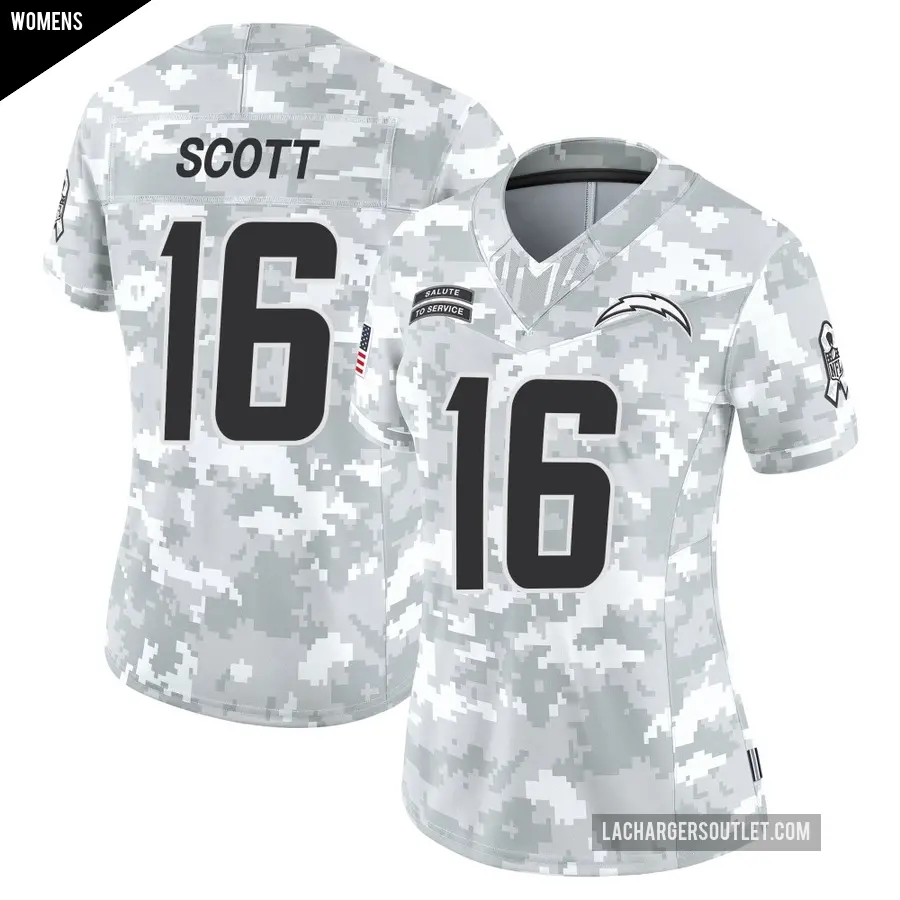 Women's Los Angeles Chargers ＃16 JK Scott Arctic Camo Limited 2024 Salute to Service Jersey
