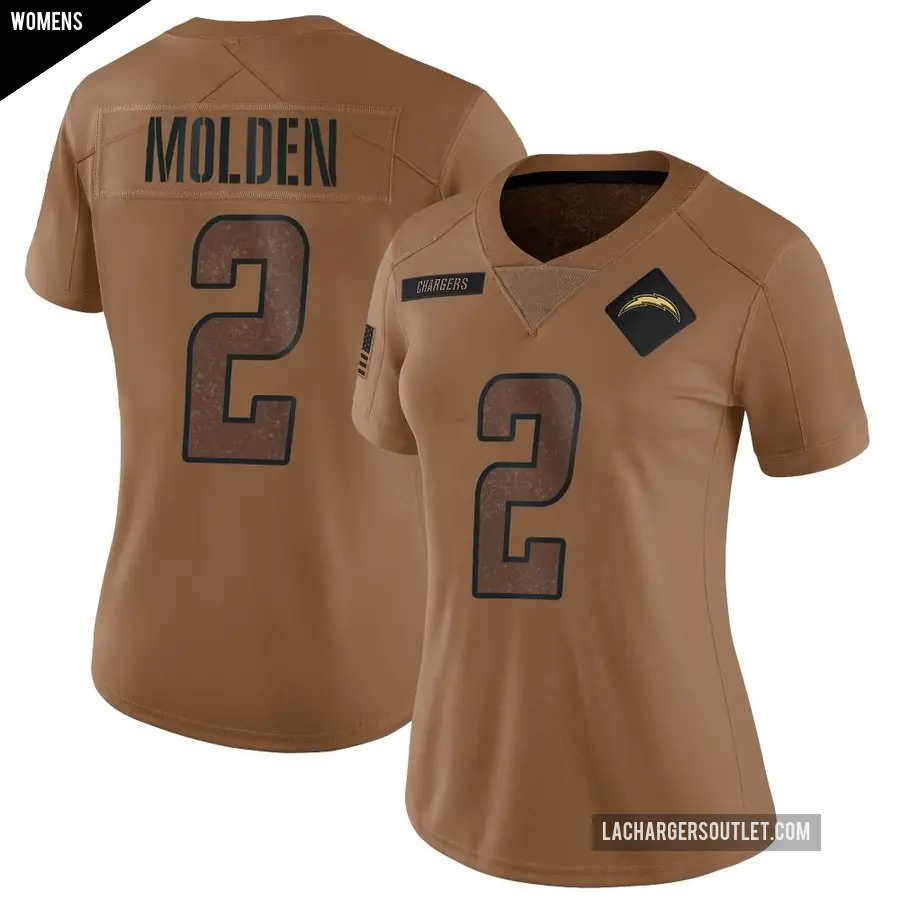 Women's Los Angeles Chargers ＃2 Elijah Molden Brown Limited 2023 Salute To Service Jersey