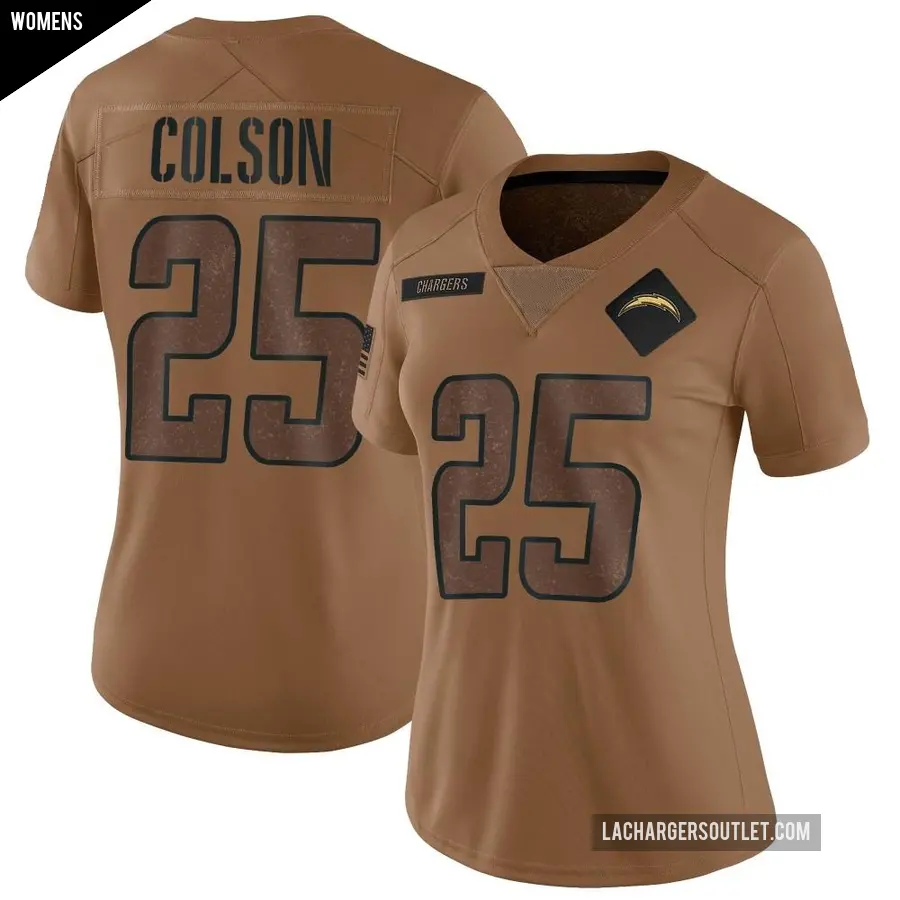 Women's Los Angeles Chargers ＃25 Junior Colson Brown Limited 2023 Salute To Service Jersey