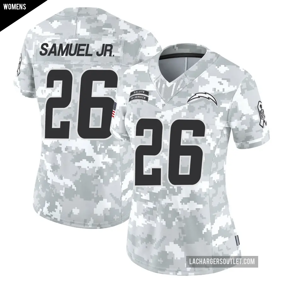 Women's Los Angeles Chargers ＃26 Asante Samuel Jr. Arctic Camo Limited 2024 Salute to Service Jersey