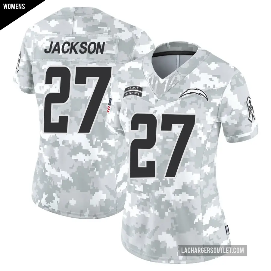 Women's Los Angeles Chargers ＃27 JaQuae Jackson Arctic Camo Limited 2024 Salute to Service Jersey