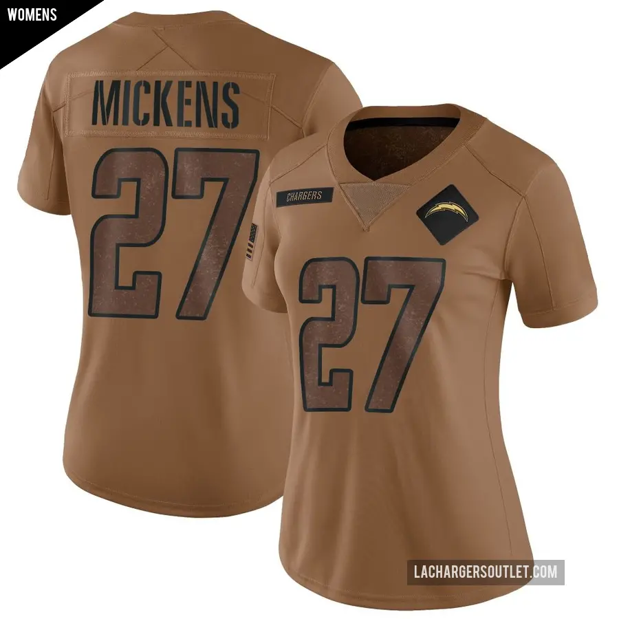 Women's Los Angeles Chargers ＃27 RJ Mickens Brown Limited 2023 Salute To Service Jersey