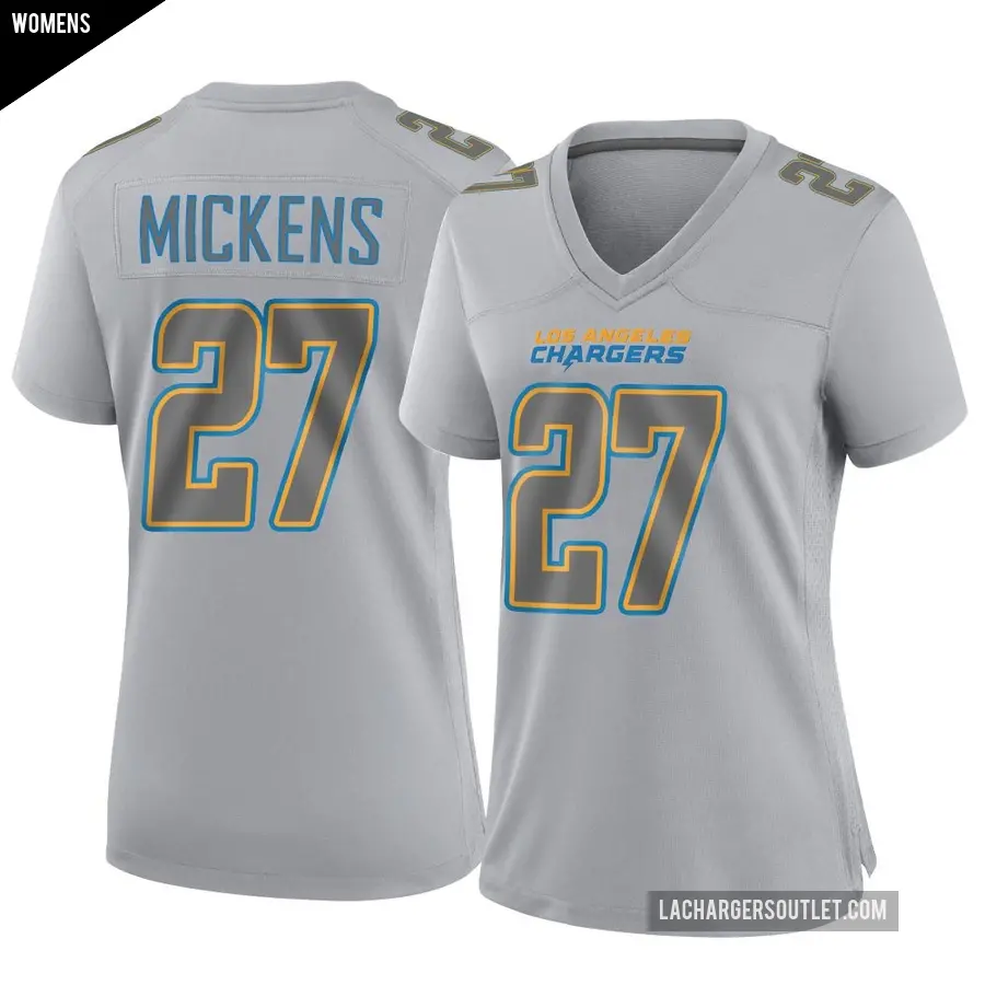 Women's Los Angeles Chargers ＃27 RJ Mickens Gray Game Atmosphere Fashion Jersey