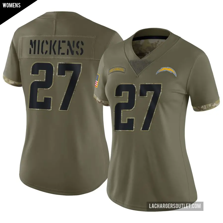 Women's Los Angeles Chargers ＃27 RJ Mickens Olive Limited 2022 Salute To Service Jersey