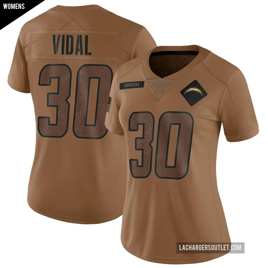 Women's Los Angeles Chargers ＃30 Kimani Vidal Brown Limited 2023 Salute To Service Jersey