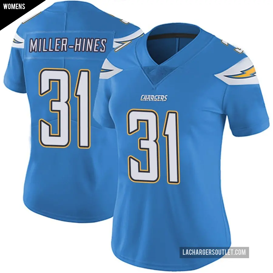 Women's Los Angeles Chargers ＃31 Nyheim Miller-Hines Blue Limited Powder Vapor Untouchable Alternate Jersey