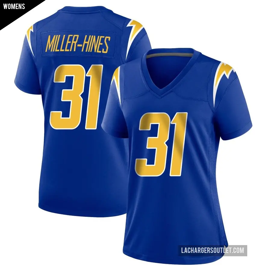 Women's Los Angeles Chargers ＃31 Nyheim Miller-Hines Royal Game 2nd Alternate Jersey