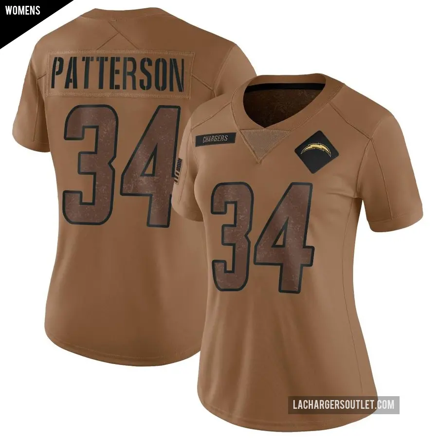 Women's Los Angeles Chargers ＃34 Jaret Patterson Brown Limited 2023 Salute To Service Jersey