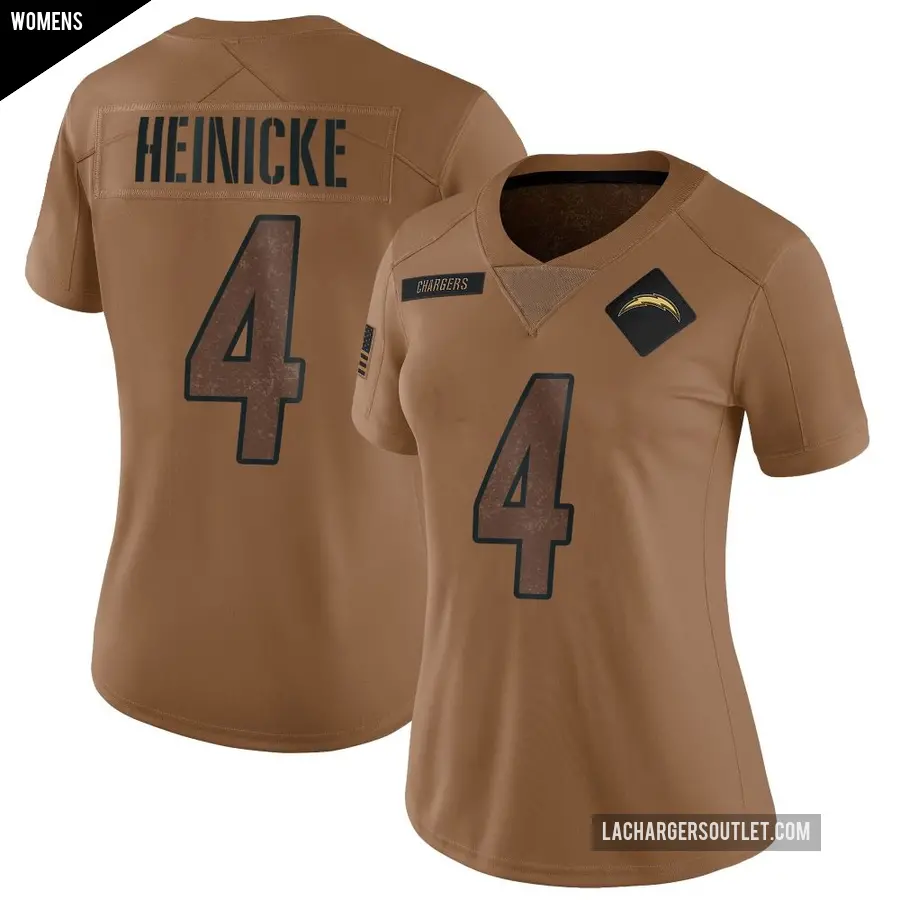 Women's Los Angeles Chargers ＃4 Taylor Heinicke Brown Limited 2023 Salute To Service Jersey