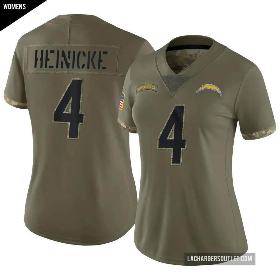 Women's Los Angeles Chargers ＃4 Taylor Heinicke Olive Limited 2022 Salute To Service Jersey