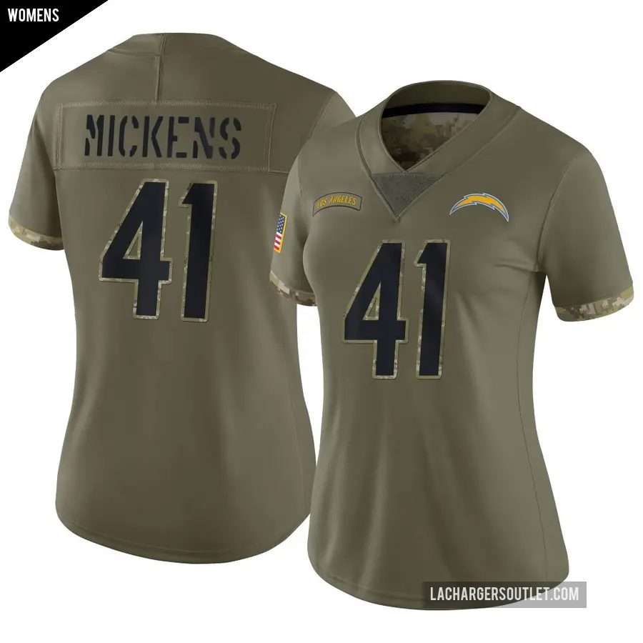 Women's Los Angeles Chargers ＃41 R.J. Mickens Olive Limited 2022 Salute To Service Jersey