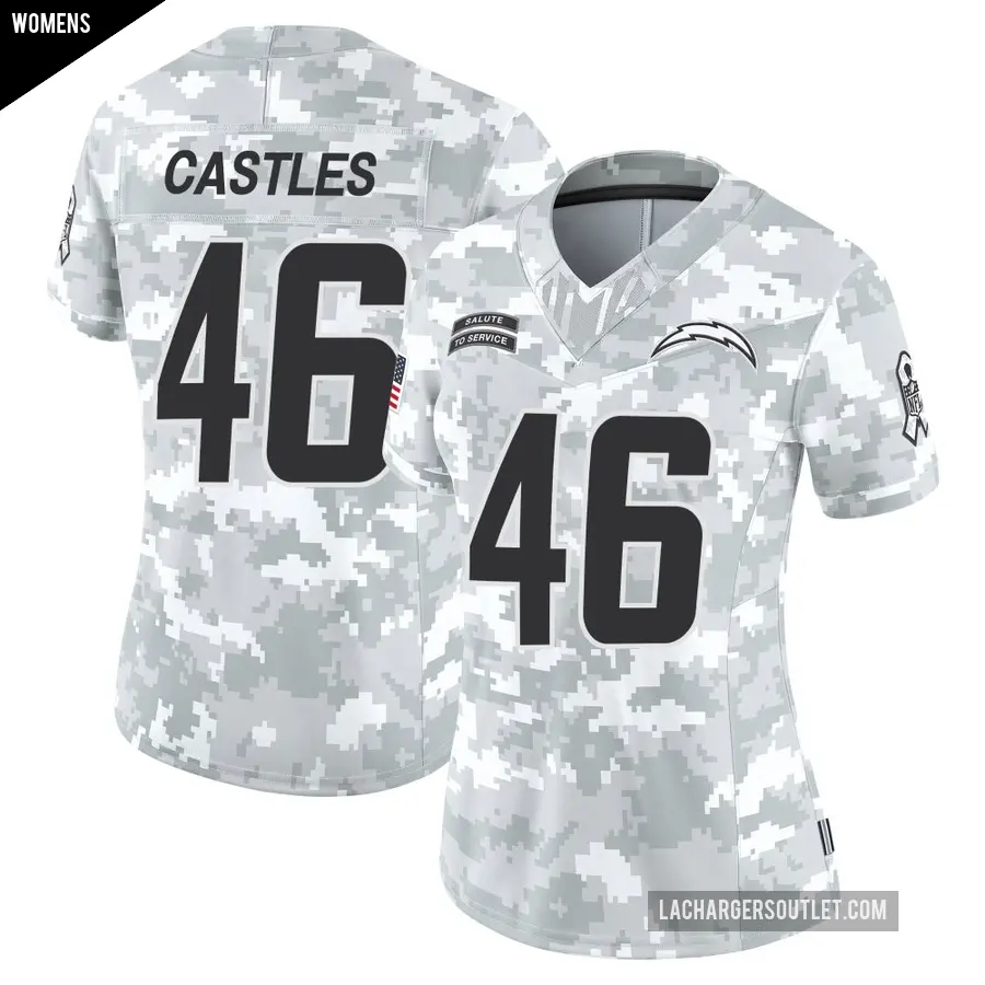 Women's Los Angeles Chargers ＃46 McCallan Castles Arctic Camo Limited 2024 Salute to Service Jersey