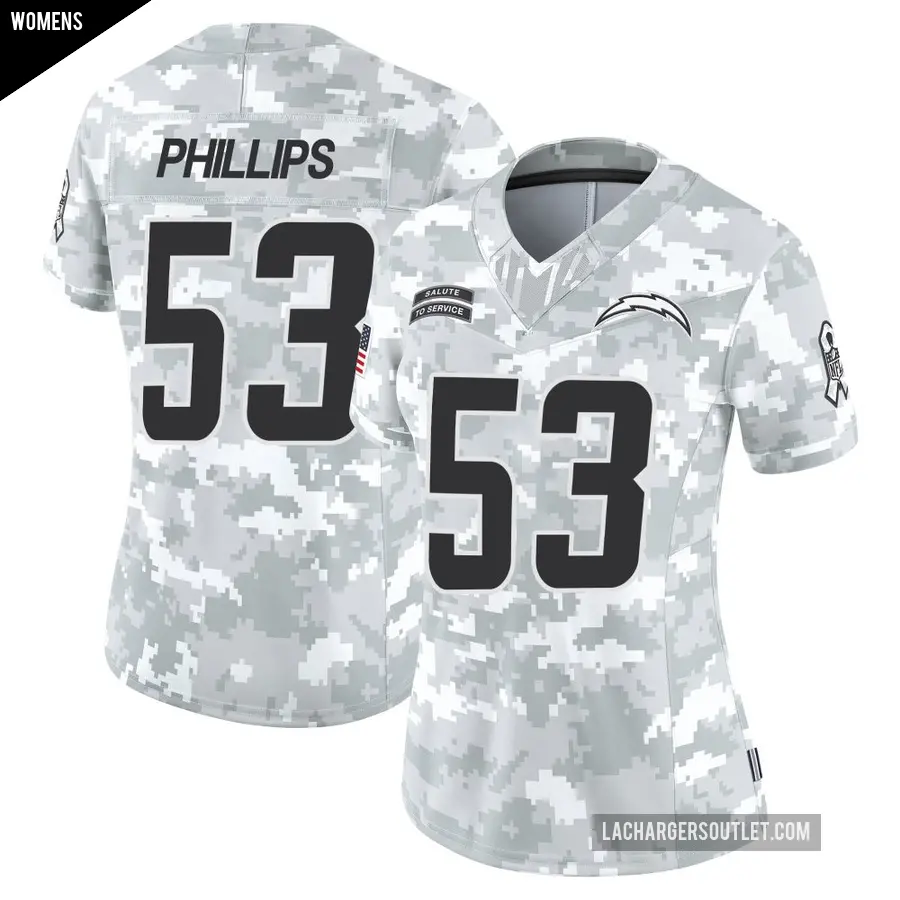 Women's Los Angeles Chargers ＃53 Del'Shawn Phillips Arctic Camo Limited 2024 Salute to Service Jersey