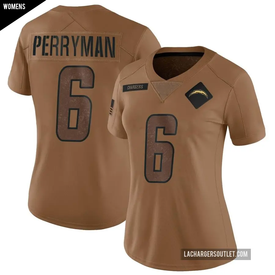 Women's Los Angeles Chargers ＃6 Denzel Perryman Brown Limited 2023 Salute To Service Jersey