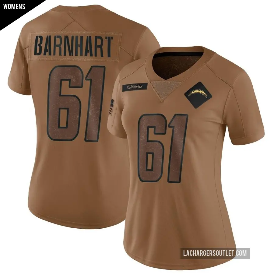 Women's Los Angeles Chargers ＃61 Karsen Barnhart Brown Limited 2023 Salute To Service Jersey