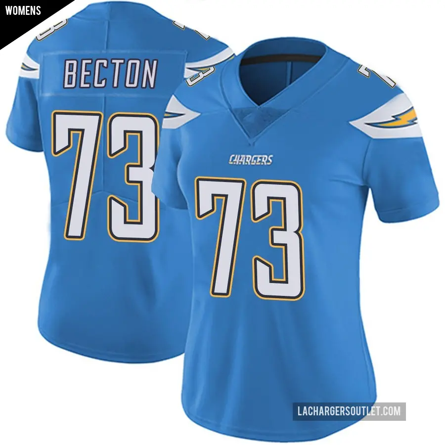Women's Los Angeles Chargers ＃73 Mekhi Becton Blue Limited Powder Vapor Untouchable Alternate Jersey