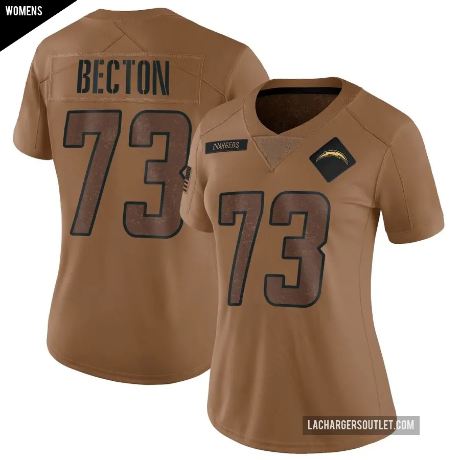 Women's Los Angeles Chargers ＃73 Mekhi Becton Brown Limited 2023 Salute To Service Jersey