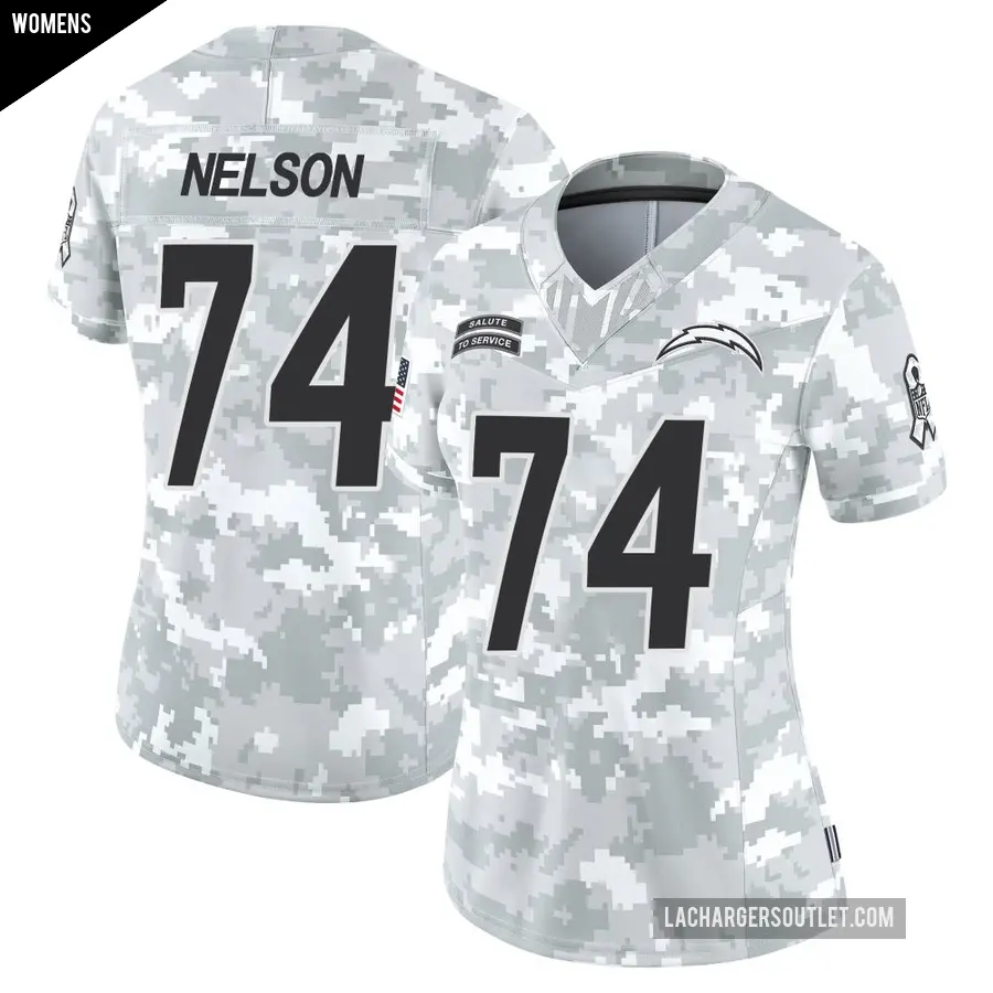 Women's Los Angeles Chargers ＃74 Ryan Nelson Arctic Camo Limited 2024 Salute to Service Jersey