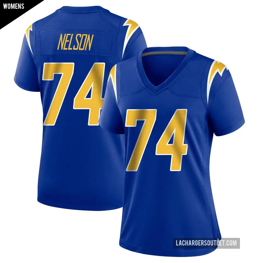 Women's Los Angeles Chargers ＃74 Ryan Nelson Royal Game 2nd Alternate Jersey