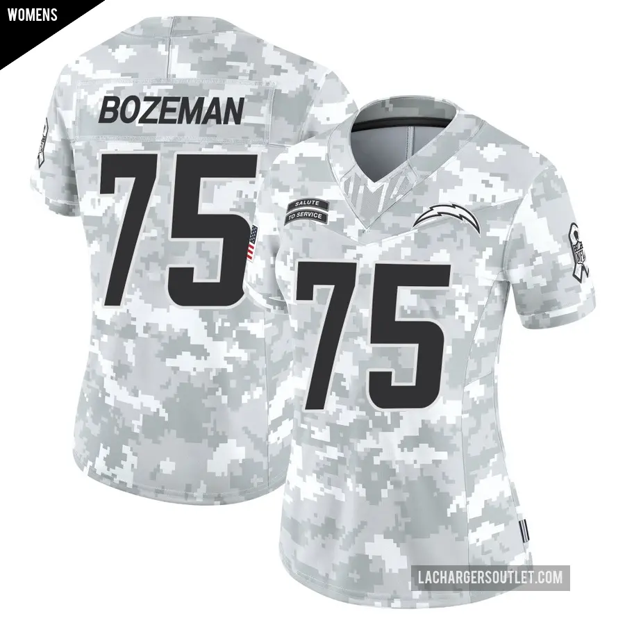 Women's Los Angeles Chargers ＃75 Bradley Bozeman Arctic Camo Limited 2024 Salute to Service Jersey