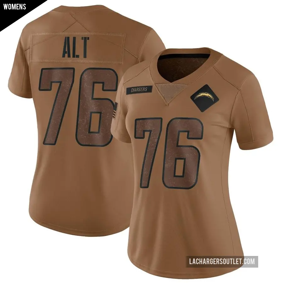 Women's Los Angeles Chargers ＃76 Joe Alt Brown Limited 2023 Salute To Service Jersey