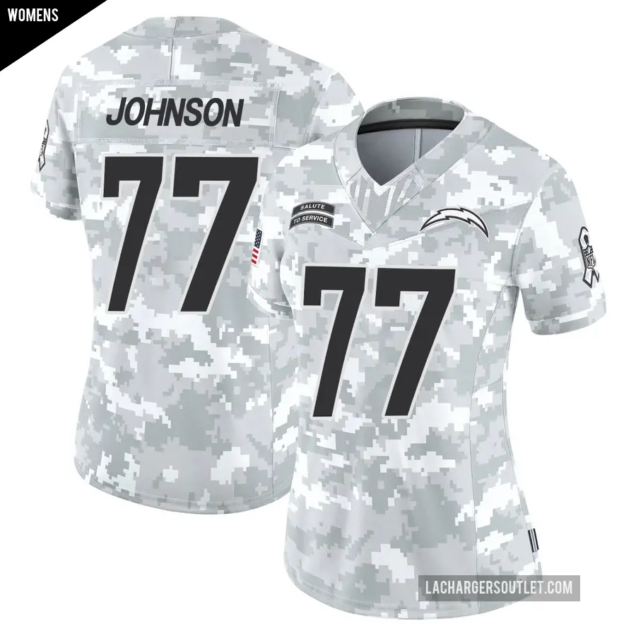 Women's Los Angeles Chargers ＃77 Zion Johnson Arctic Camo Limited 2024 Salute to Service Jersey