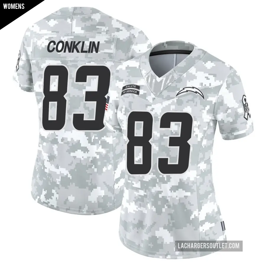 Women's Los Angeles Chargers ＃83 Tyler Conklin Arctic Camo Limited 2024 Salute to Service Jersey