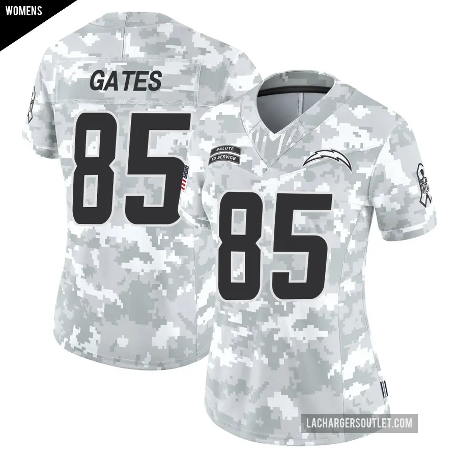 Women's Los Angeles Chargers ＃85 Antonio Gates Arctic Camo Limited 2024 Salute to Service Jersey