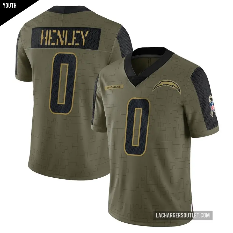 Youth Los Angeles Chargers ＃0 Daiyan Henley Olive Limited 2021 Salute To Service Jersey