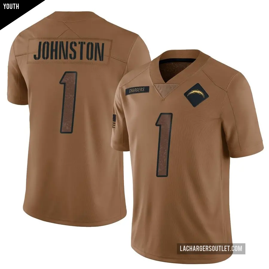 Youth Los Angeles Chargers ＃1 Quentin Johnston Brown Limited 2023 Salute To Service Jersey