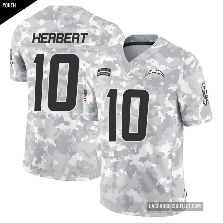 Youth Los Angeles Chargers ＃10 Justin Herbert Arctic Camo Limited 2024 Salute to Service Jersey