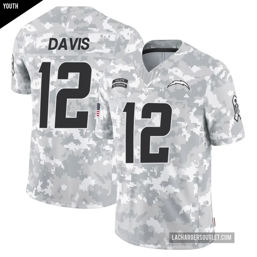 Youth Los Angeles Chargers ＃12 Derius Davis Arctic Camo Limited 2024 Salute to Service Jersey