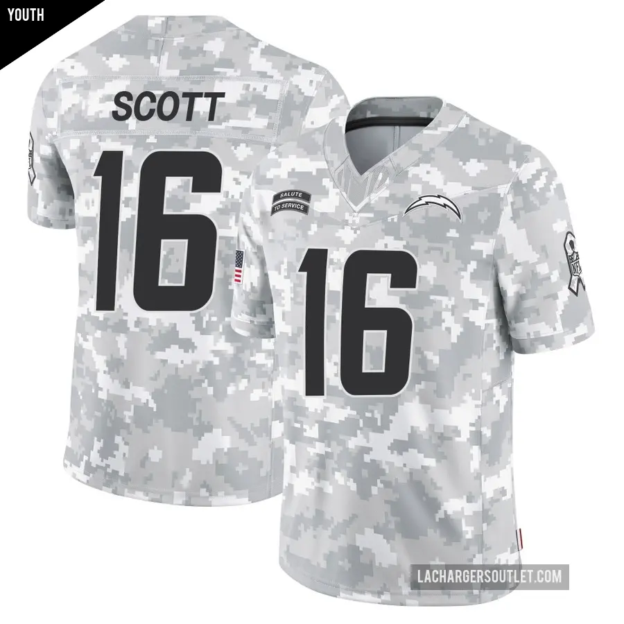 Youth Los Angeles Chargers ＃16 JK Scott Arctic Camo Limited 2024 Salute to Service Jersey