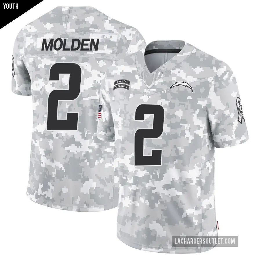 Youth Los Angeles Chargers ＃2 Elijah Molden Arctic Camo Limited 2024 Salute to Service Jersey